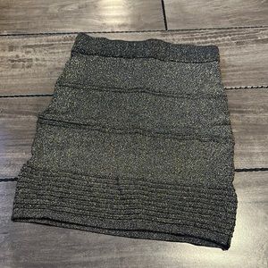 Material Girl - Black / Gold Stretch Bandage Mini Skirt